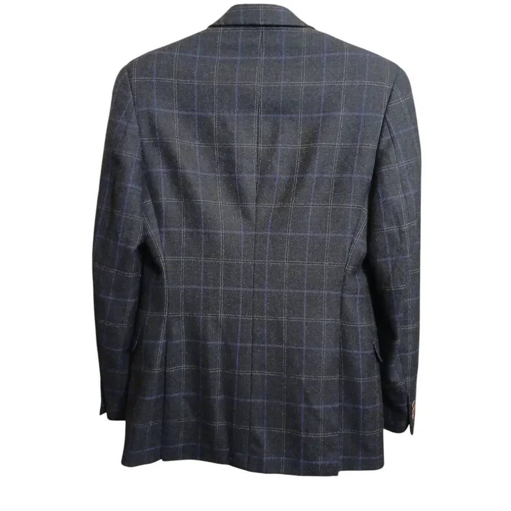Tallia Men's Slim Fit WOOL Blend Sport Coat Sz 40 Black Plaid Jacket Macy's $295